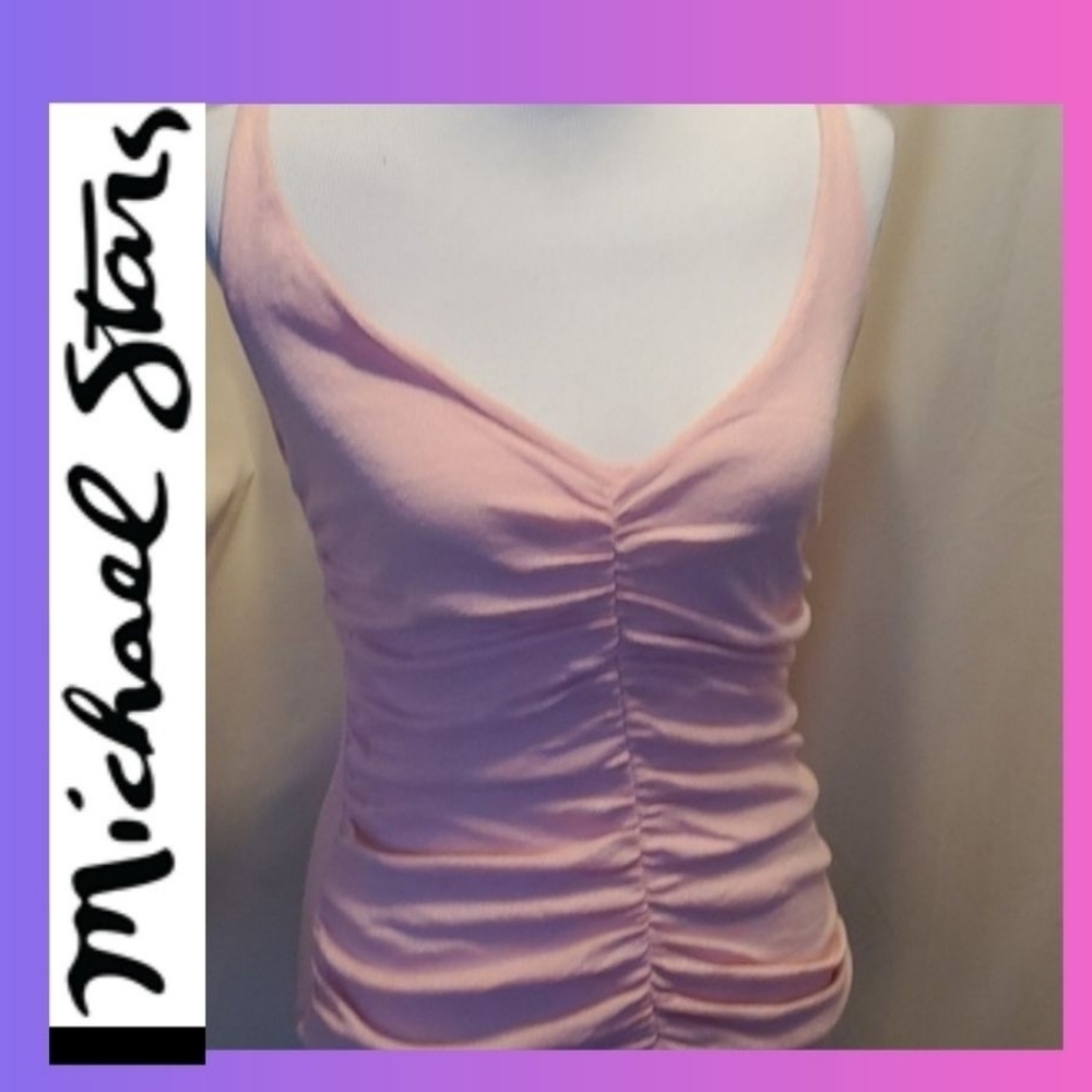 Michael Stars Pink Rouched Metallic Tank OS